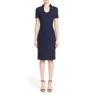 Like New ❤️ St John Caviar Micro Boucle Sheath Dress Sz 4, Statement neckline.